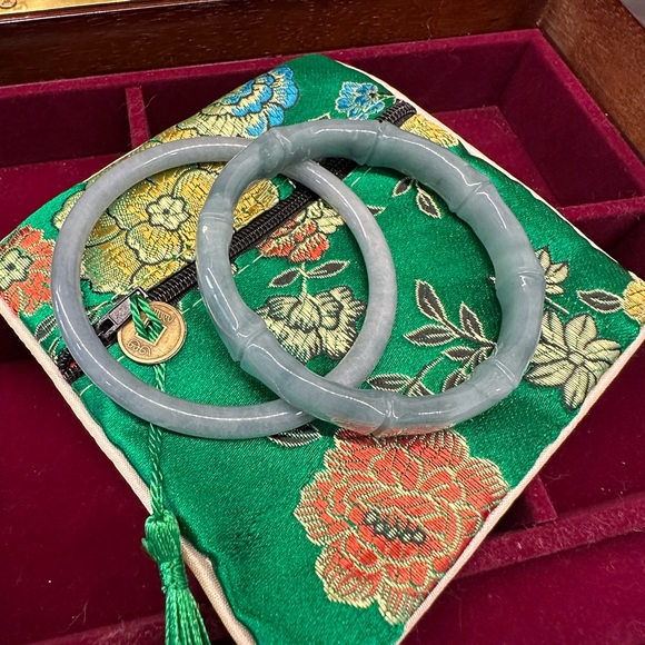 🌊Bluewater Jadeite Jade Bangle Hand-carved Bamboo Guatemalan Grade A - Picture 2 of 12